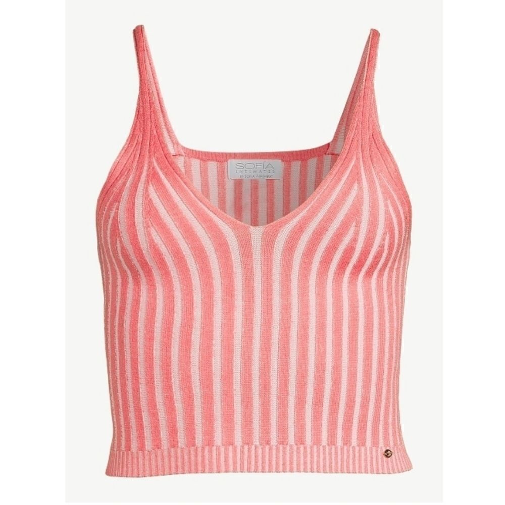 Women's Sofia Vergara Cropped Ribbed Super Comfy Tank Top Lounge Shirt Size L - Picture 4 of 5